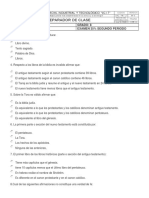 Asignatura: Religion Grado: 8 Semana: 27 Examen 35% Segundo Periodo