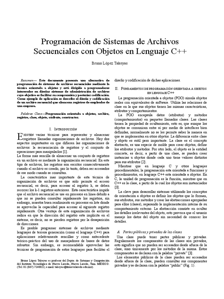 Prog. de Sistemas de Archivos Secuenciales Con Objetos en Lenguaje C++ ...