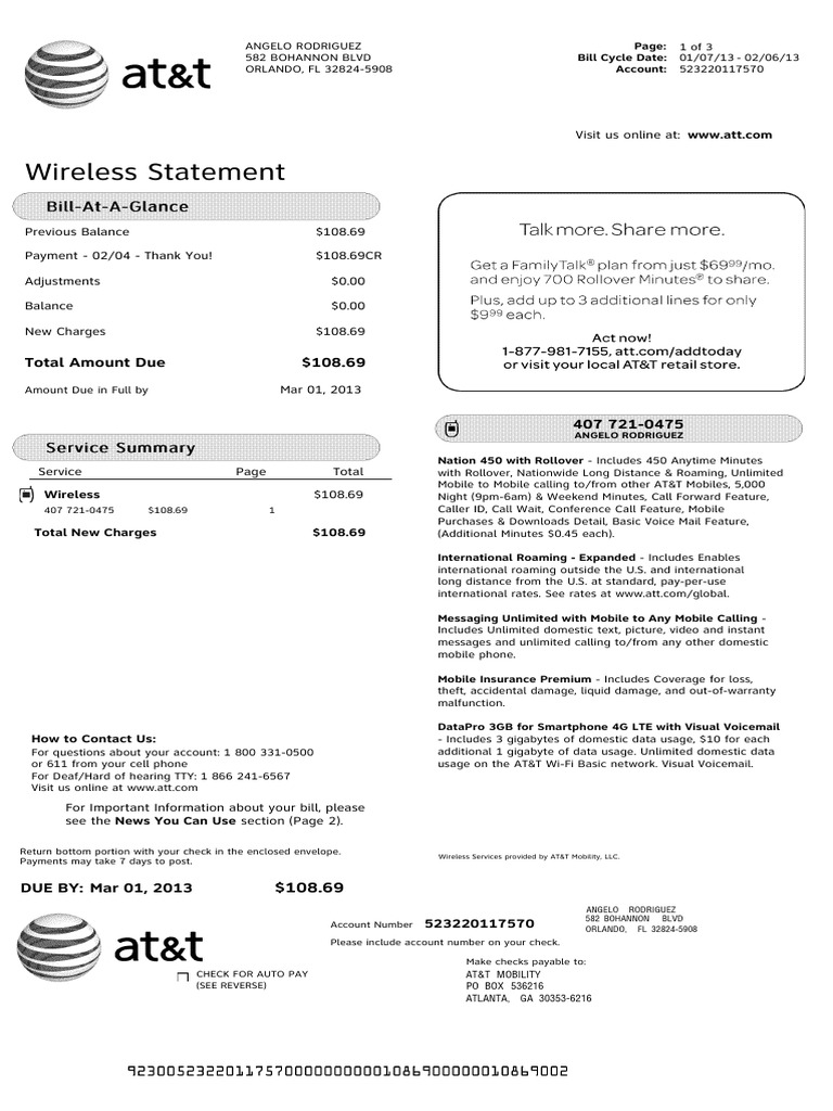 Att Bill PDF | PDF | Fee | At&T Mobility