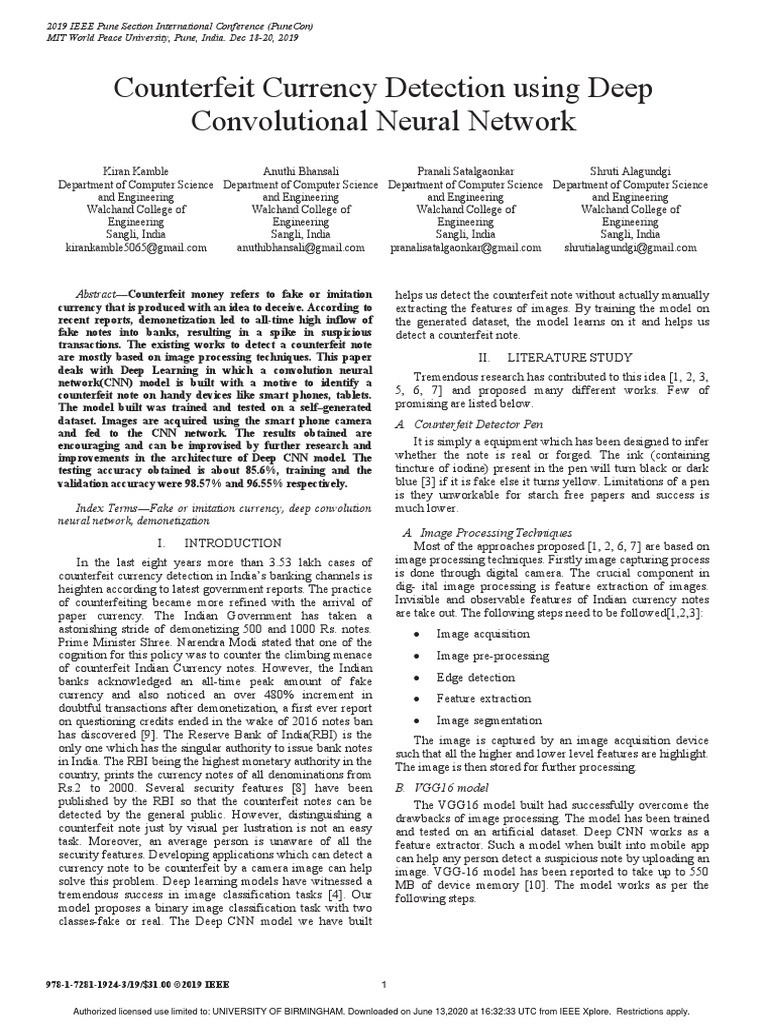 Counterfeit Currency Detection Using Deep Convolutional Neural Network
