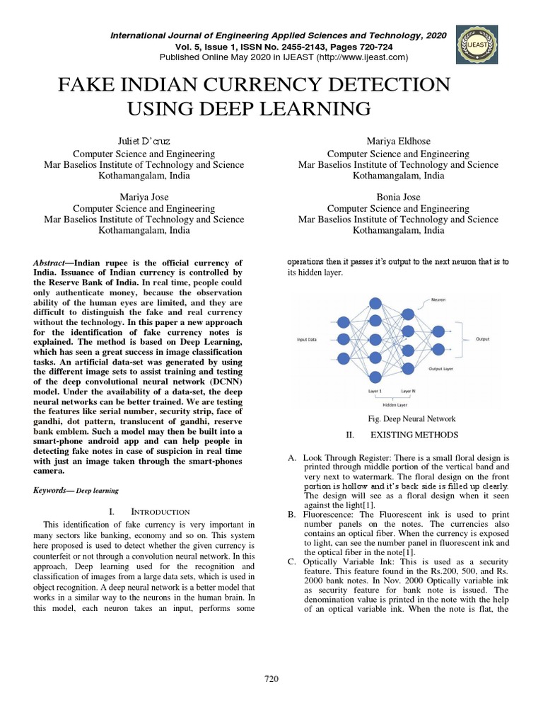 Fake Indian Currency Detection Using Deep Learning PDF Artificial