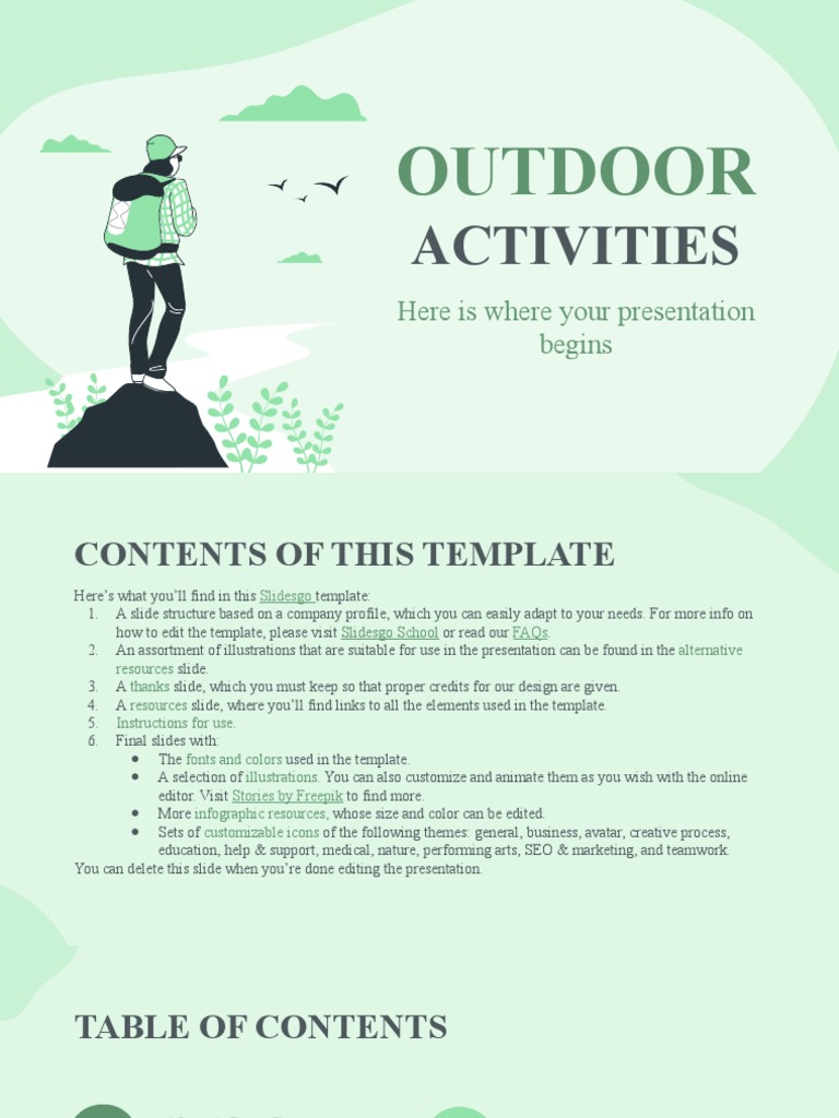 Outdoor Activities Company Profile by Slidesgo PDF Solar