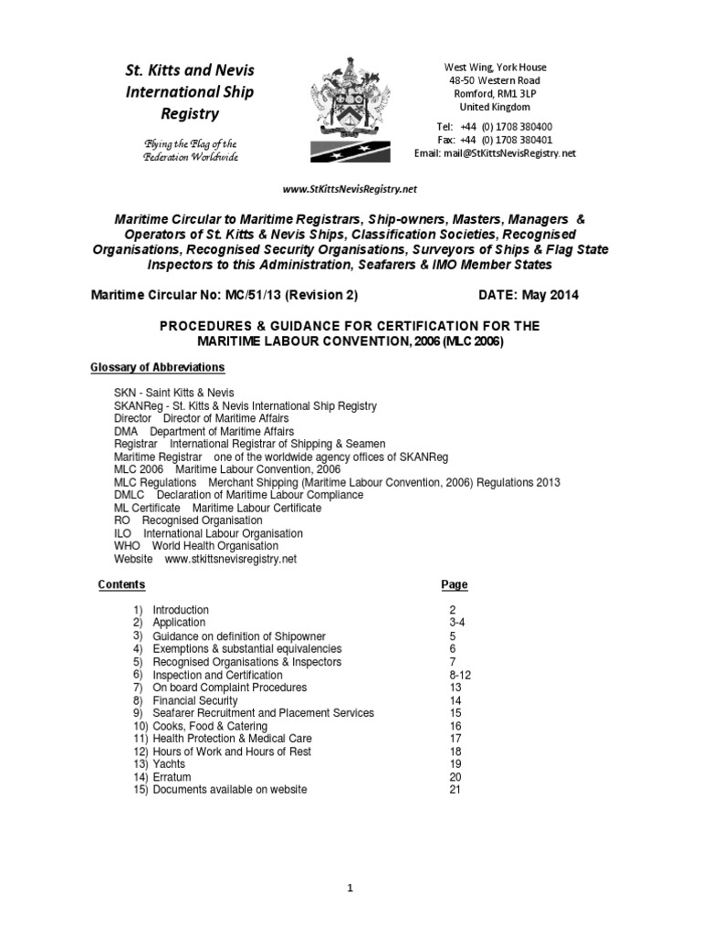 St. Kitts and Nevis International Ship Registry Flying The Flag of The