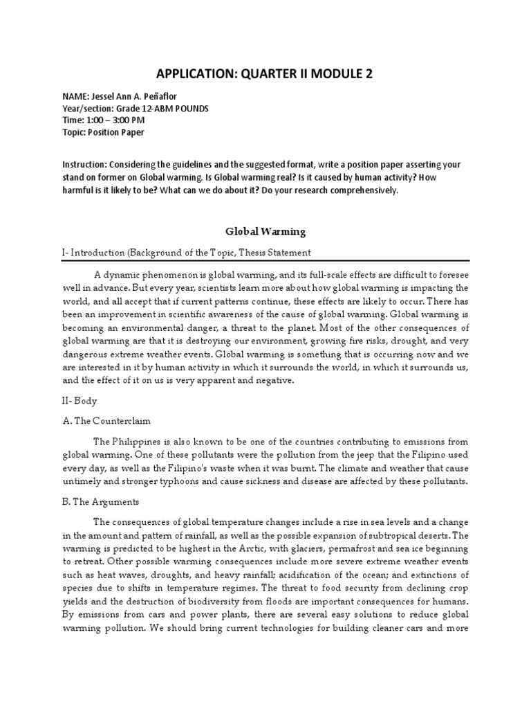 Position Paper on Global Warming Effects | PDF