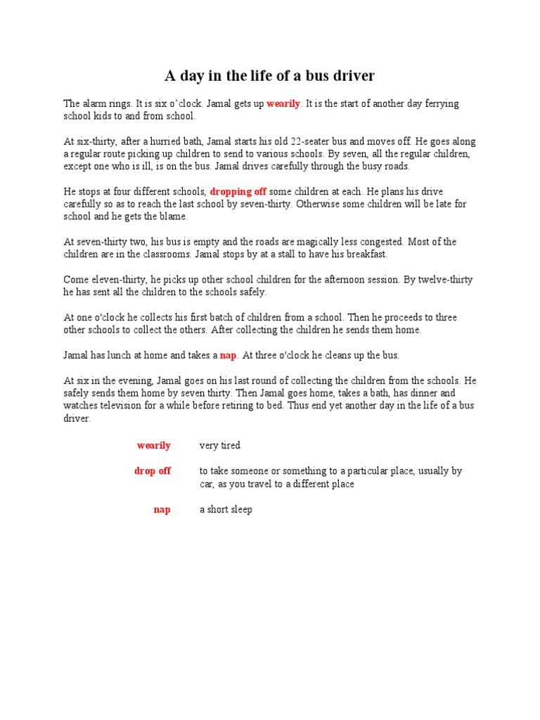 A Day in the Life of Jamal the Bus Driver | PDF