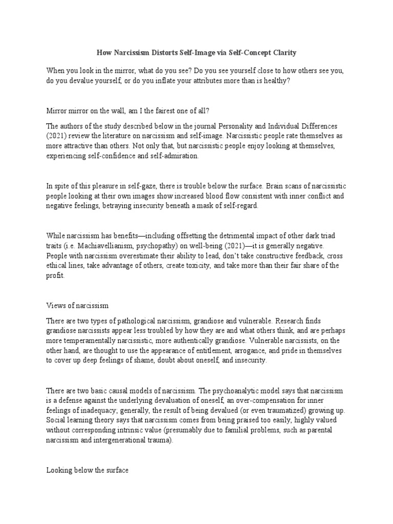 Narcissism's Impact on Self-Image Clarity | PDF | Narcissism | Self Concept