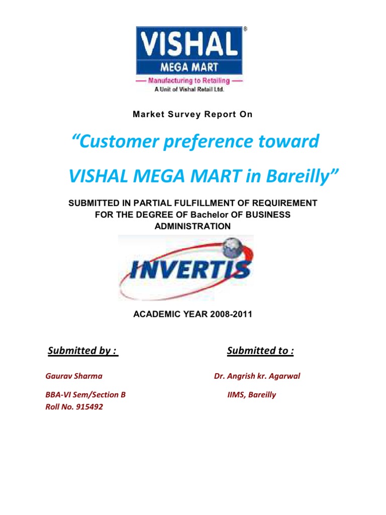 vishal mega mart Survey Methodology Retail