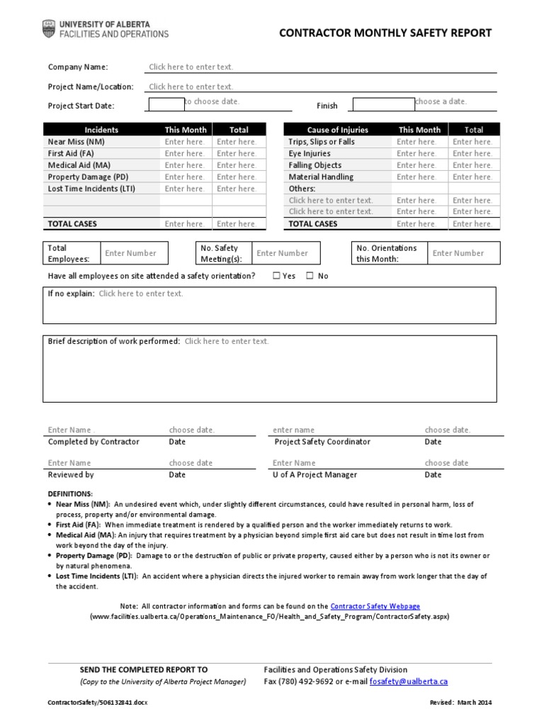 Monthly Contractor Safety Report | PDF | First Aid | Safety