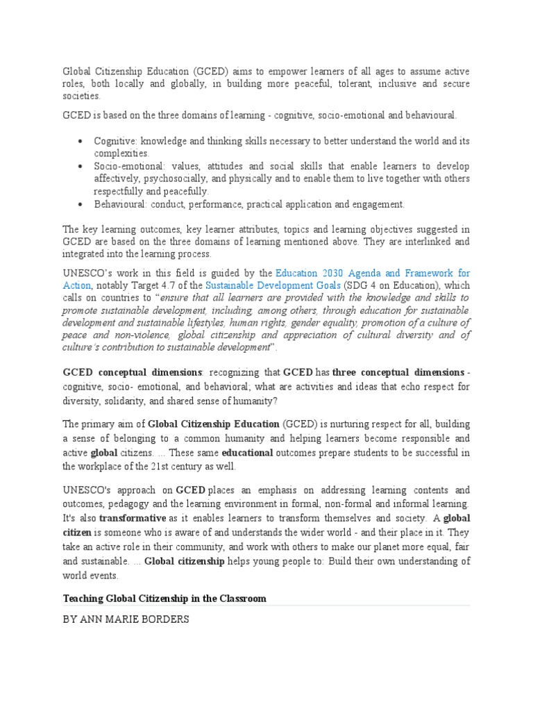 Understanding Global Citizenship Education | PDF | Sustainability ...