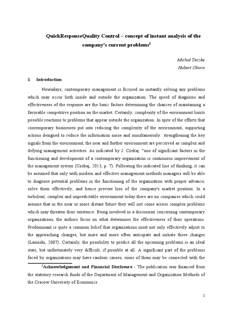 Quick Response in Management | PDF | Science