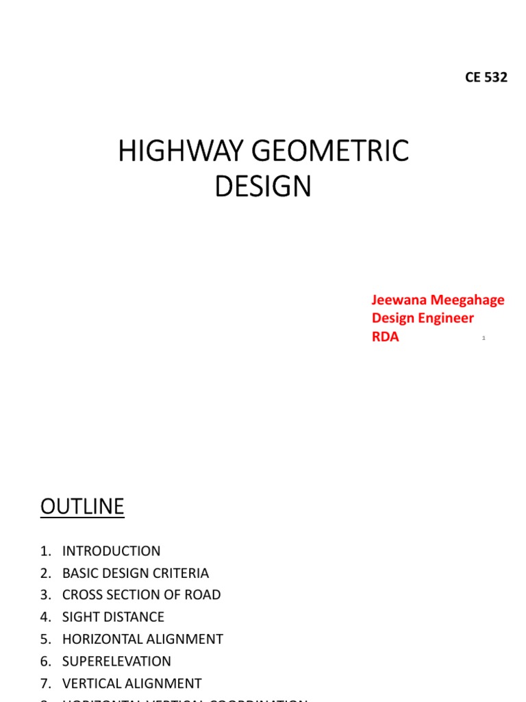 Highway Geometric Design (CE 532) Handout Part 1 | PDF | Road | Lane