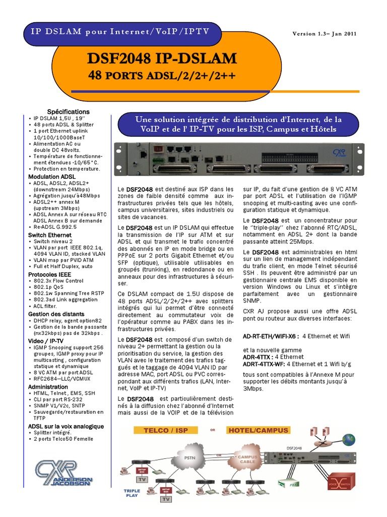 Équipement Réseau CXR Anderson Jacobson – DSLAM DSF2024L-AC – Pour Internet/VoIP/IPTV (Occasion)