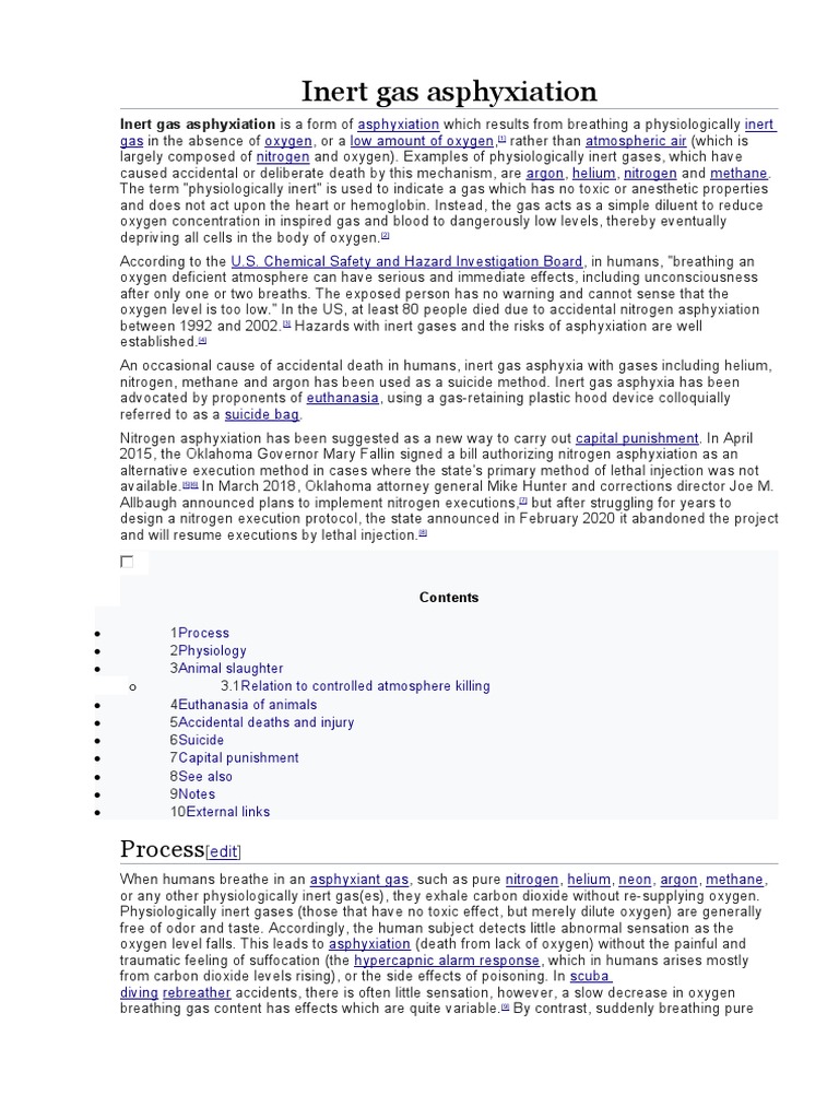 Inert Gas Asphyxiation PDF Chemical Industry Industrial Gases