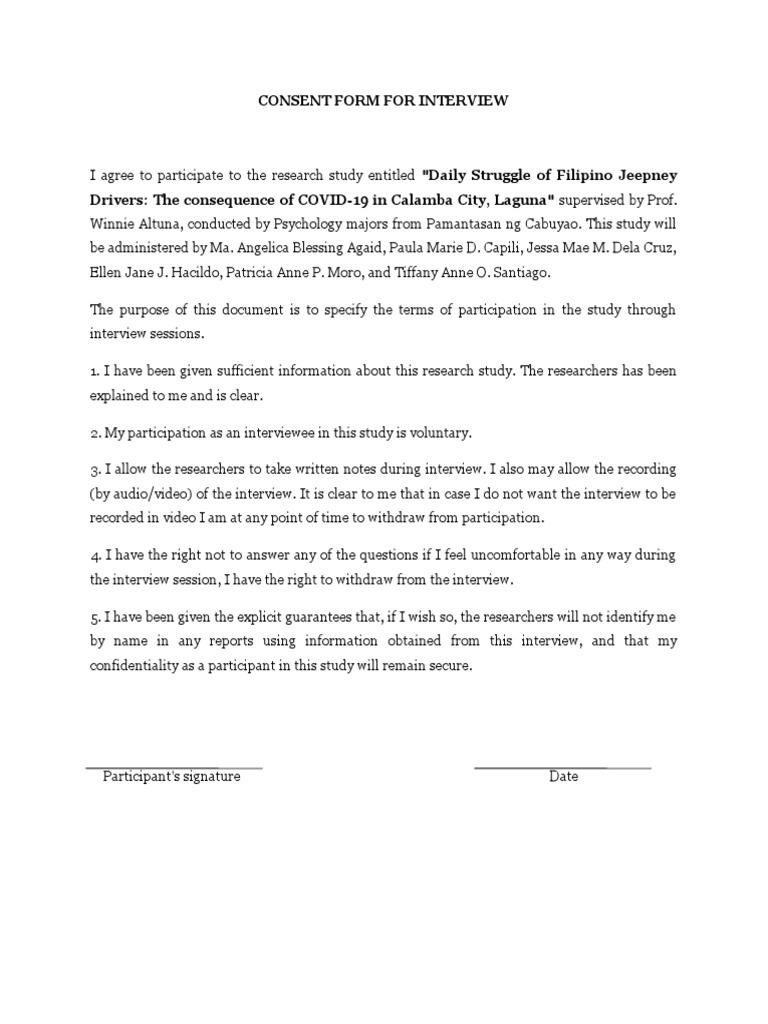 Interview Consent Form for Research | PDF | Interview | Inquiry