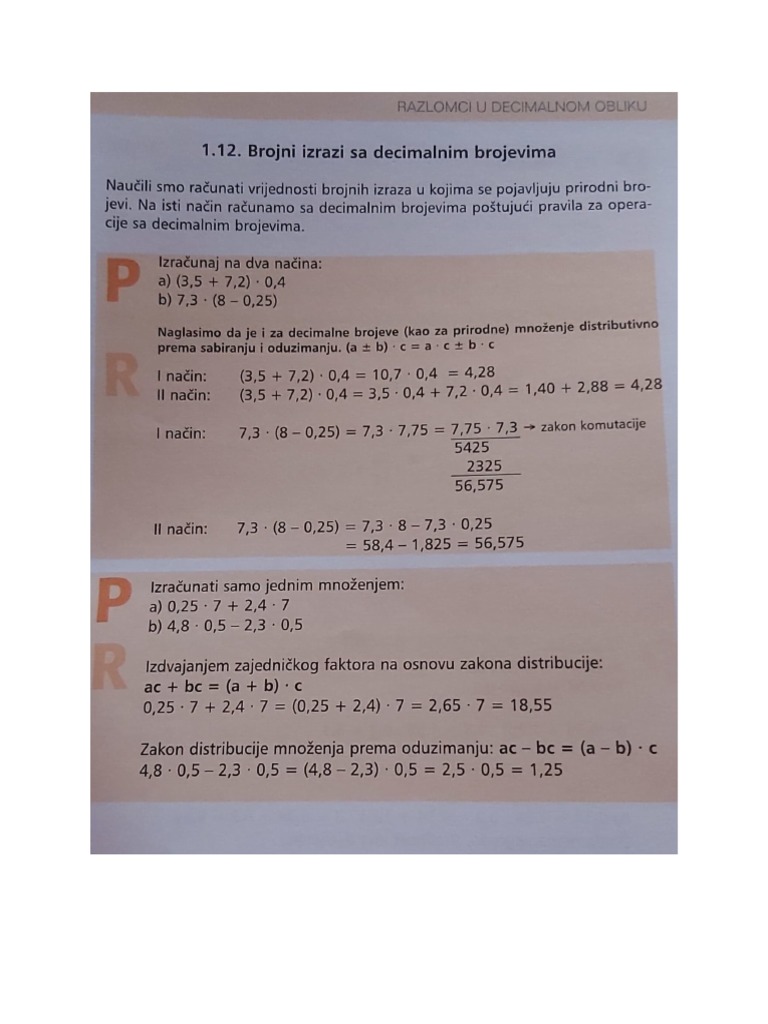 Brojni Izrazi Sa Decimalnim Brojevima | PDF