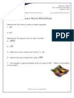 Square Roots Worksheet: Email:info@youtheducationservices - Ca WWW - Youtheducationservices.ca