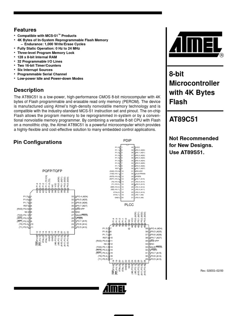 AT89C51 Data Sheet | PDF | Flash Memory | Random Access Memory