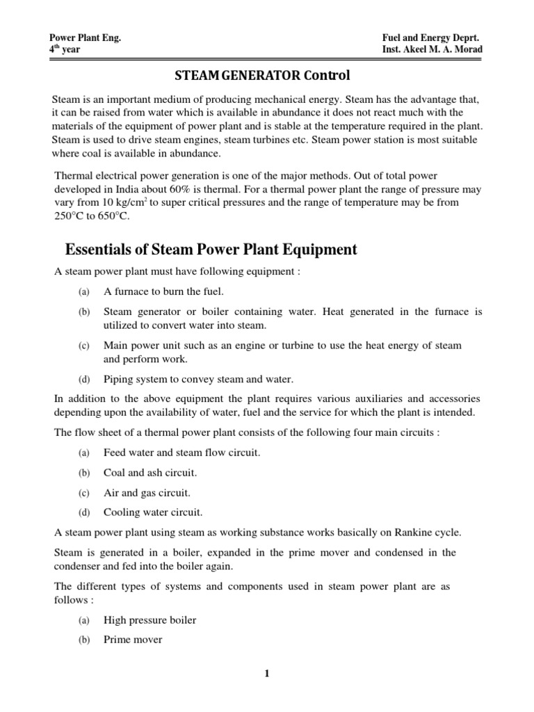 Steam Generator Control PDF Boiler Steam Engine