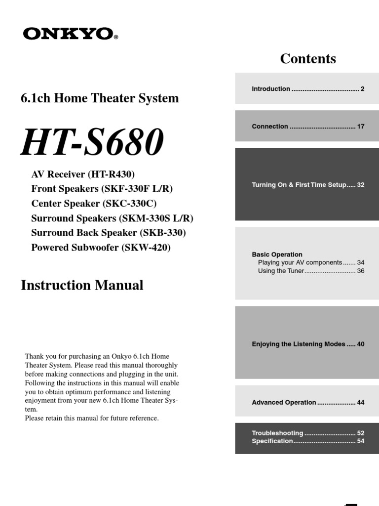 Onkyo HT-R430 Reciever User Manual | PDF | Loudspeaker | Video
