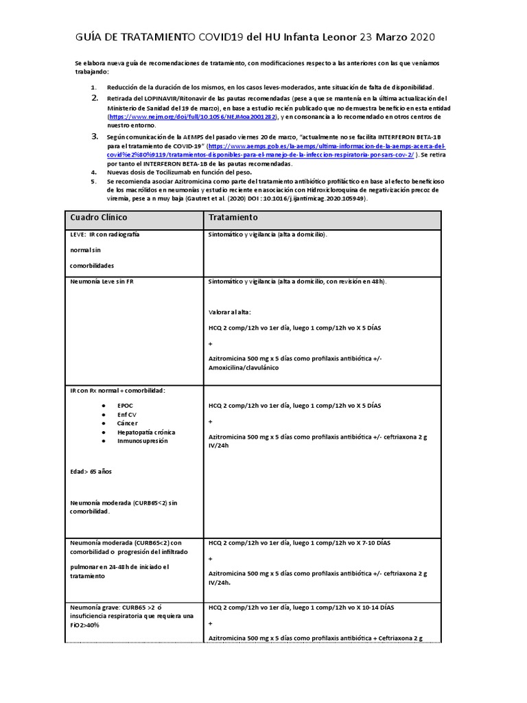 Guía de Tratamiento COVID19 HUIL 23 Marzo 2020 | PDF | Neumonía ...