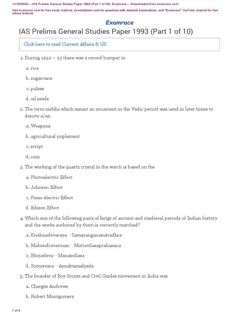 IAS Prelims GS Paper 1993 Analysis | PDF | Water | Carbon Dioxide