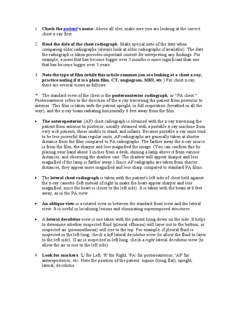 How To Read A Chest XRay PDF Radiography Lung