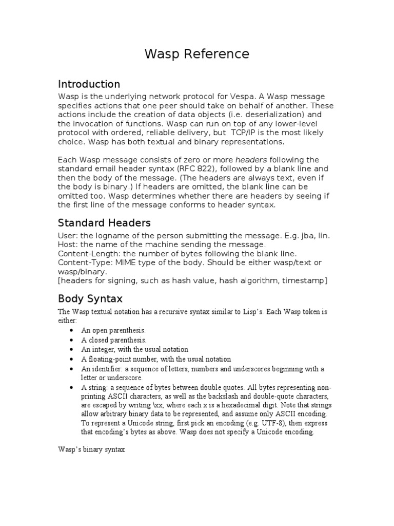 Wasp Protocol Overview and Syntax | PDF