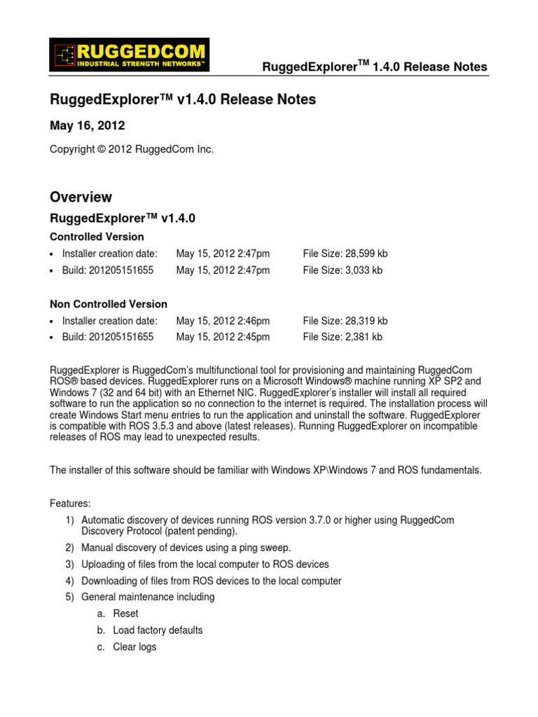 RuggedExplorer - v1-4-0 Release Notes | PDF | Installation (Computer ...