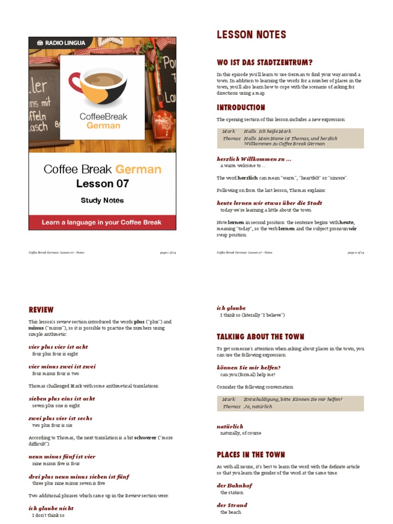Coffee Break German Lesson 07 PDF Munich Verb