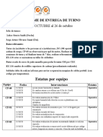 INFORME DE ENTREGA DE TURNO 26 Octubre