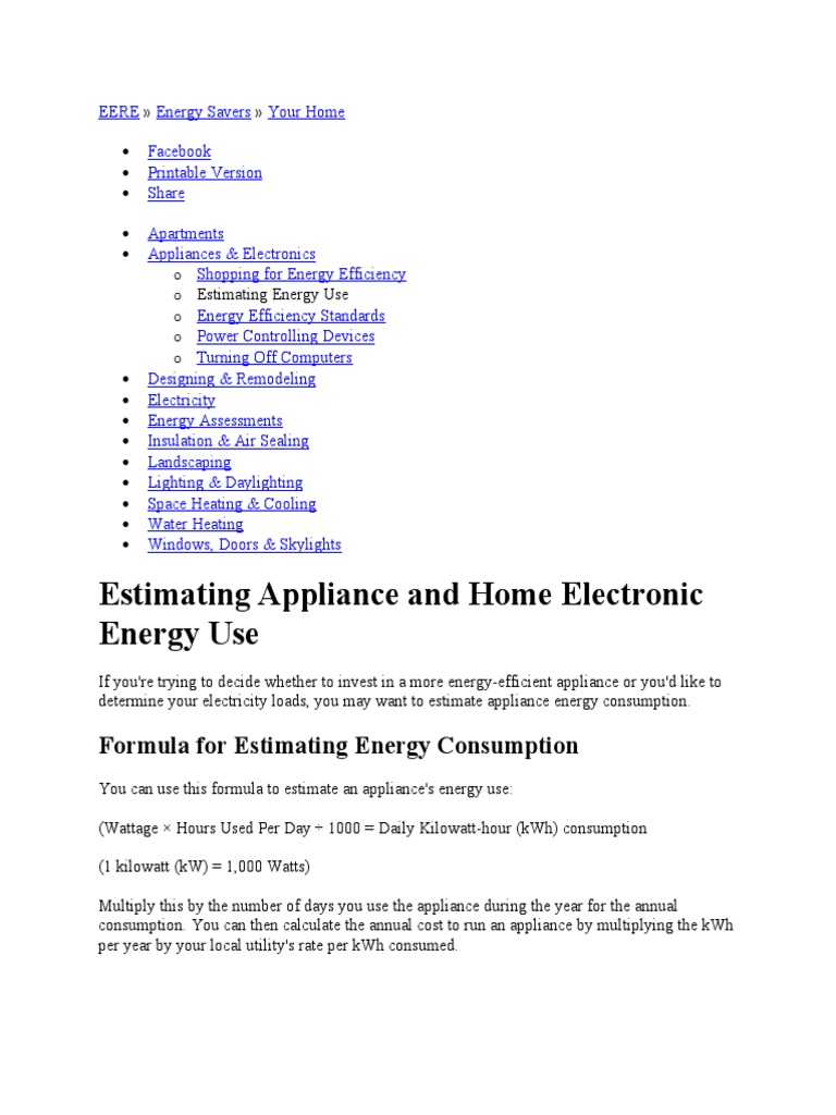 Electrical Consumption of Appliances PDF Nature Home Appliance