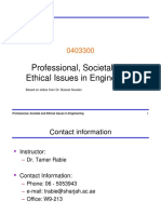 Professional, Societal and Ethical Issues in Engineering: Based On Slides From Dr. Bassel Soudan