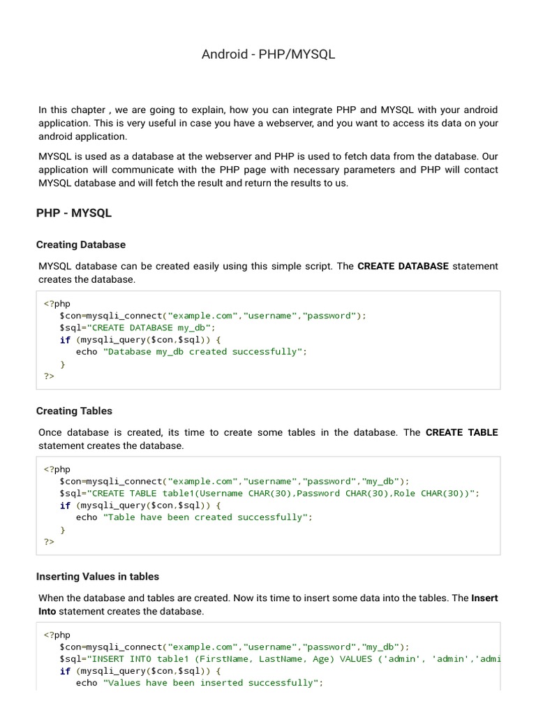 Android php mysql tutorialspoint pdf download free pdf php