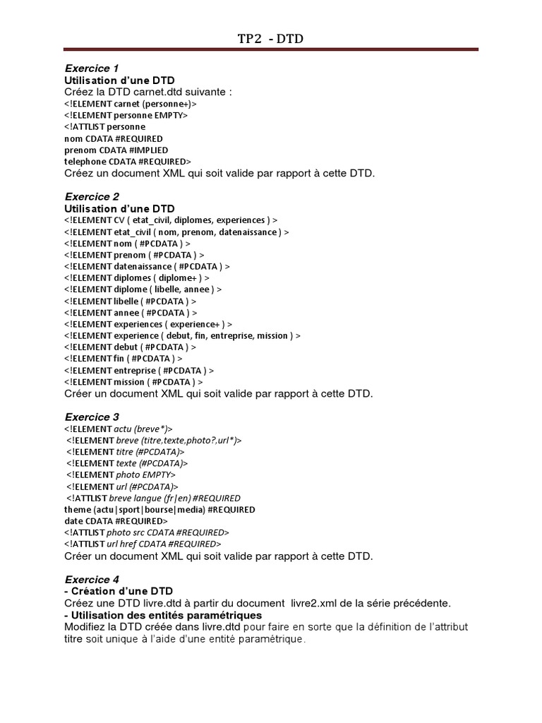 Exercices sur DTD et XML | PDF | XML | Standards informatiques