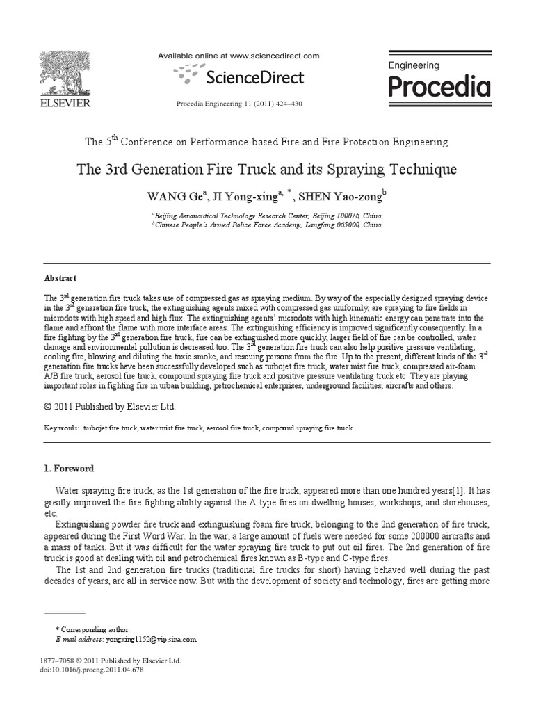 The 3rd Generation Fire Truck and Its Spraying Technique | PDF | Fires ...