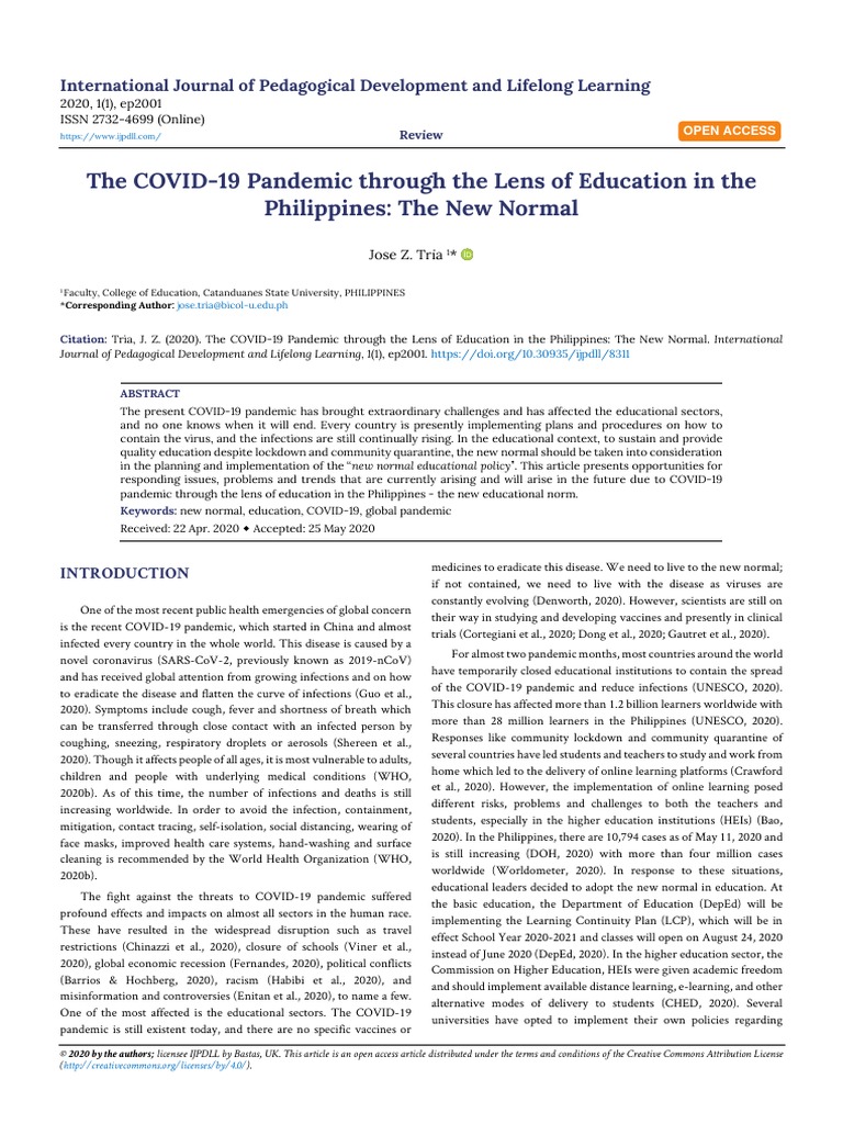 The Covid 19 Pandemic Through The Lens of Education in The Philippines ...