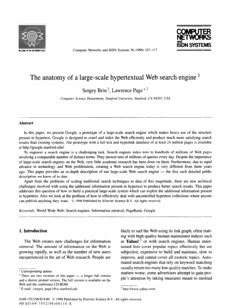 The Anatomy of A Large-Scale Hypertextual Web Search Engine ' | PDF ...