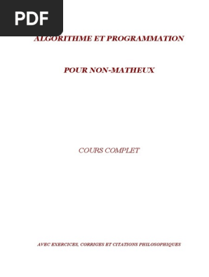 Algorithme Et Programmation Avec Exercices Pdf Langage De Programmation Ascii