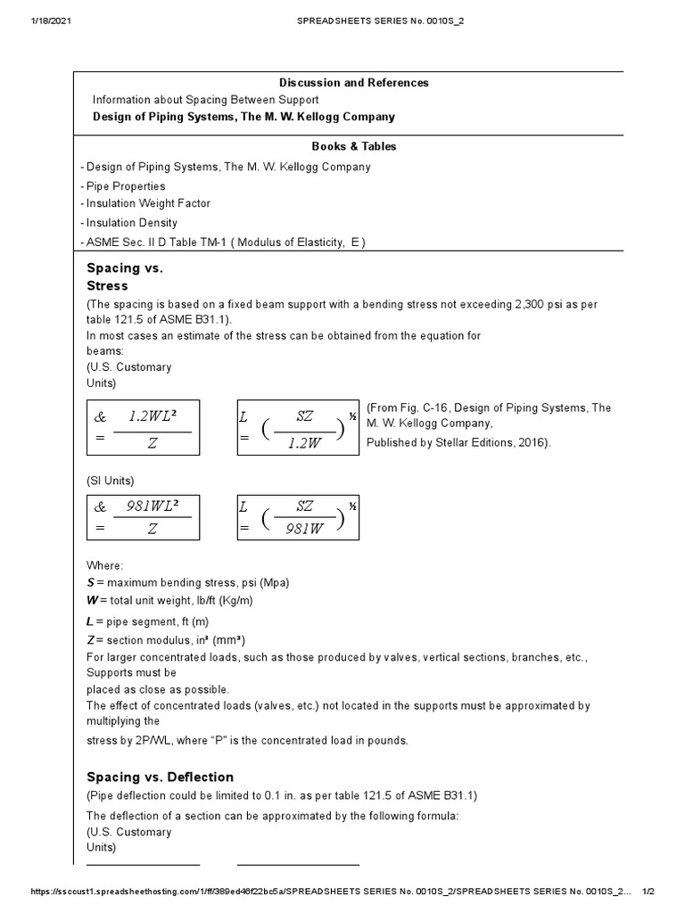 Piping System Support Spacing Guide | PDF | Bending | Building Engineering