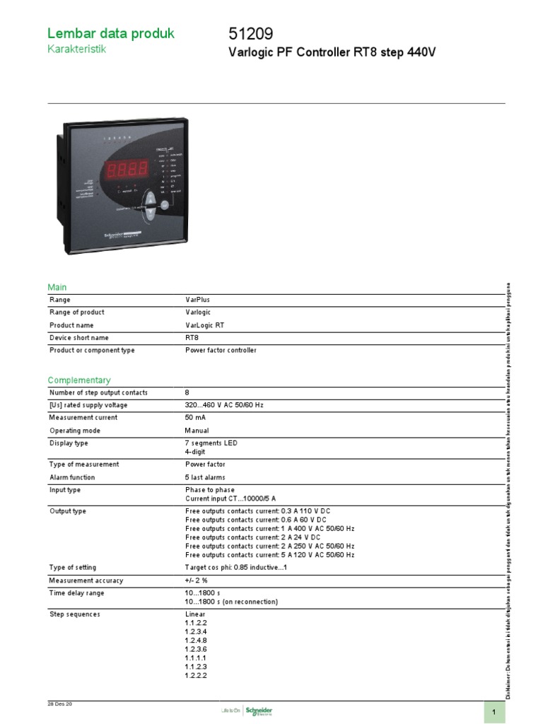 Lembar Data Produk: Varlogic PF Controller RT8 Step 440V | PDF ...