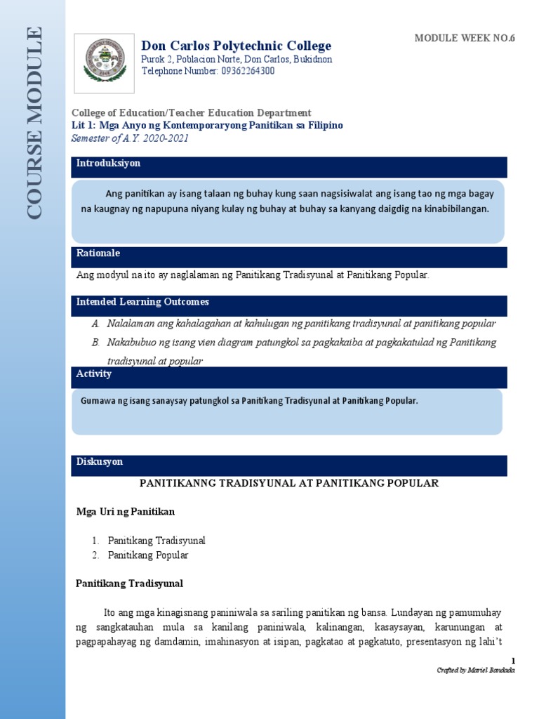 Lit. 1 Module 6 | PDF