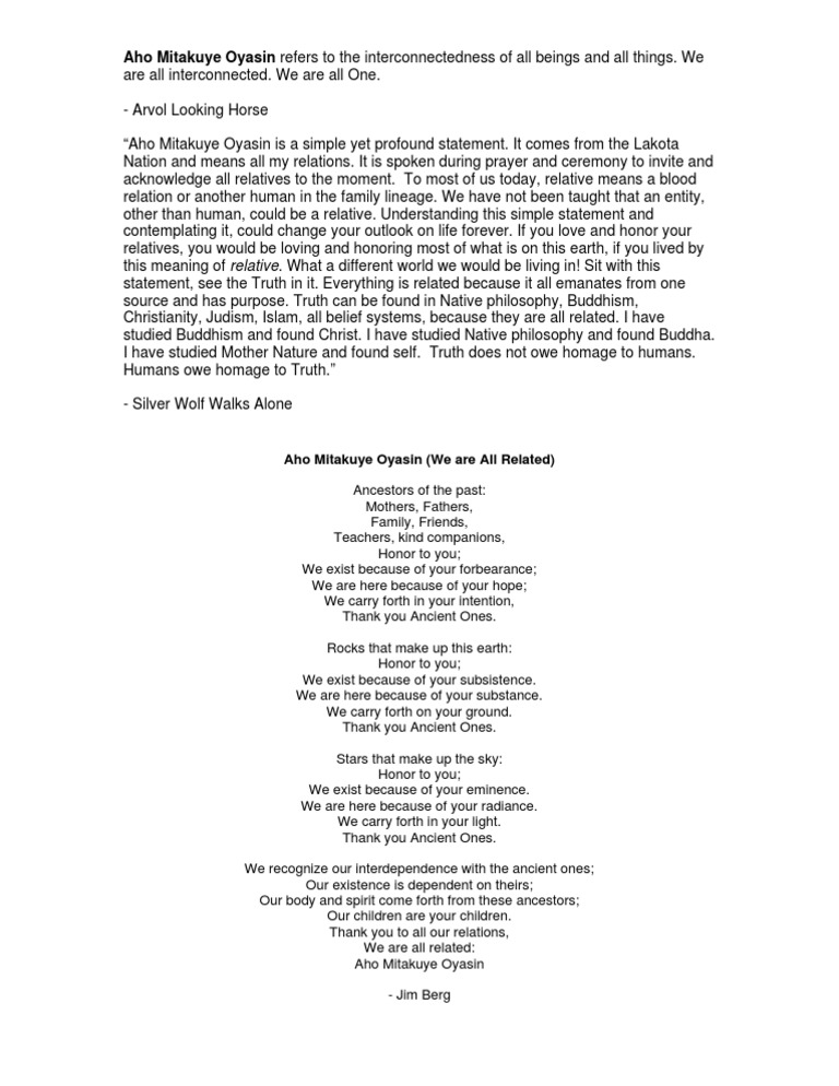 MITAKUYE OYASIN　 Mitakuye Oyasin: We Are All Related: A. C. Ross