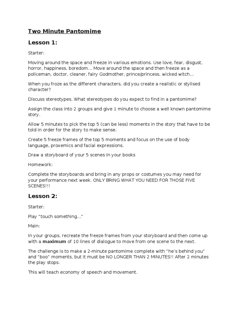 Two Minute Pantomime | PDF | Language Arts & Discipline | General Fiction