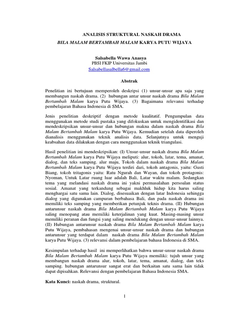 Artikel Salsabella Wawa A Analisis Struktural Naskah Drama