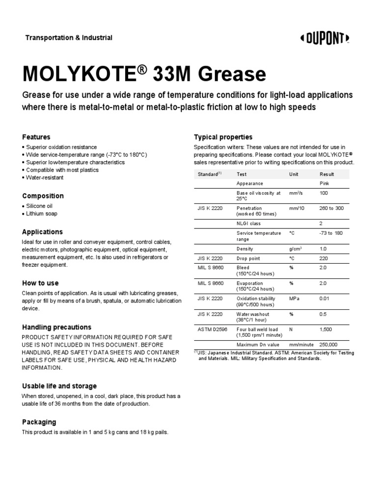 MOLYKOTE 33M Grease 803097A01 PDF Materials Nature