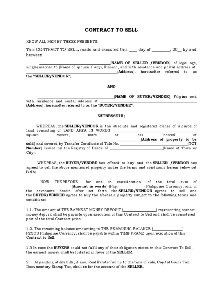 Contract To Sell This CONTRACT TO SELL, Made and Executed This Day