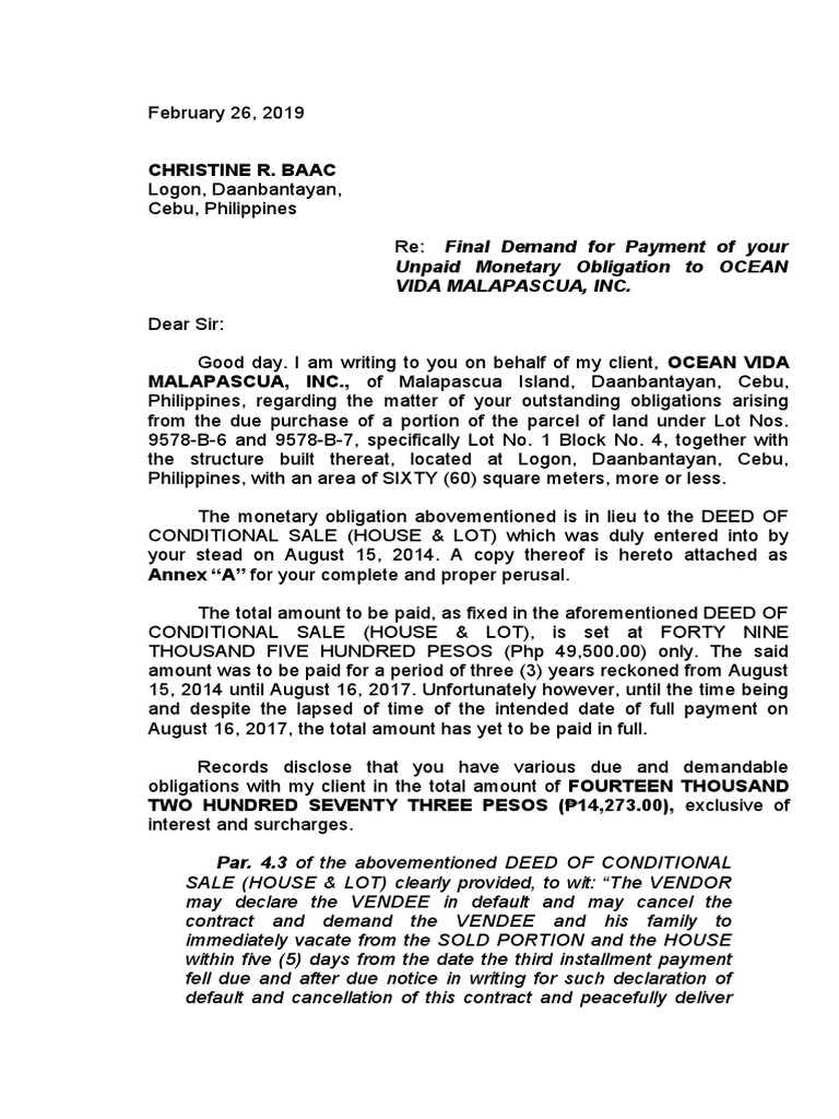 Demand Letter (OceanVida-2019) - BAAC | PDF | Law And Economics ...