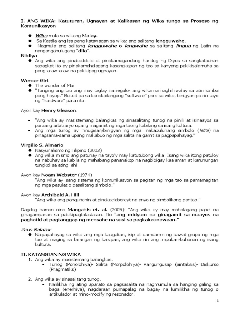 SHS - Reviewer Hands Out Filipino 1 | PDF