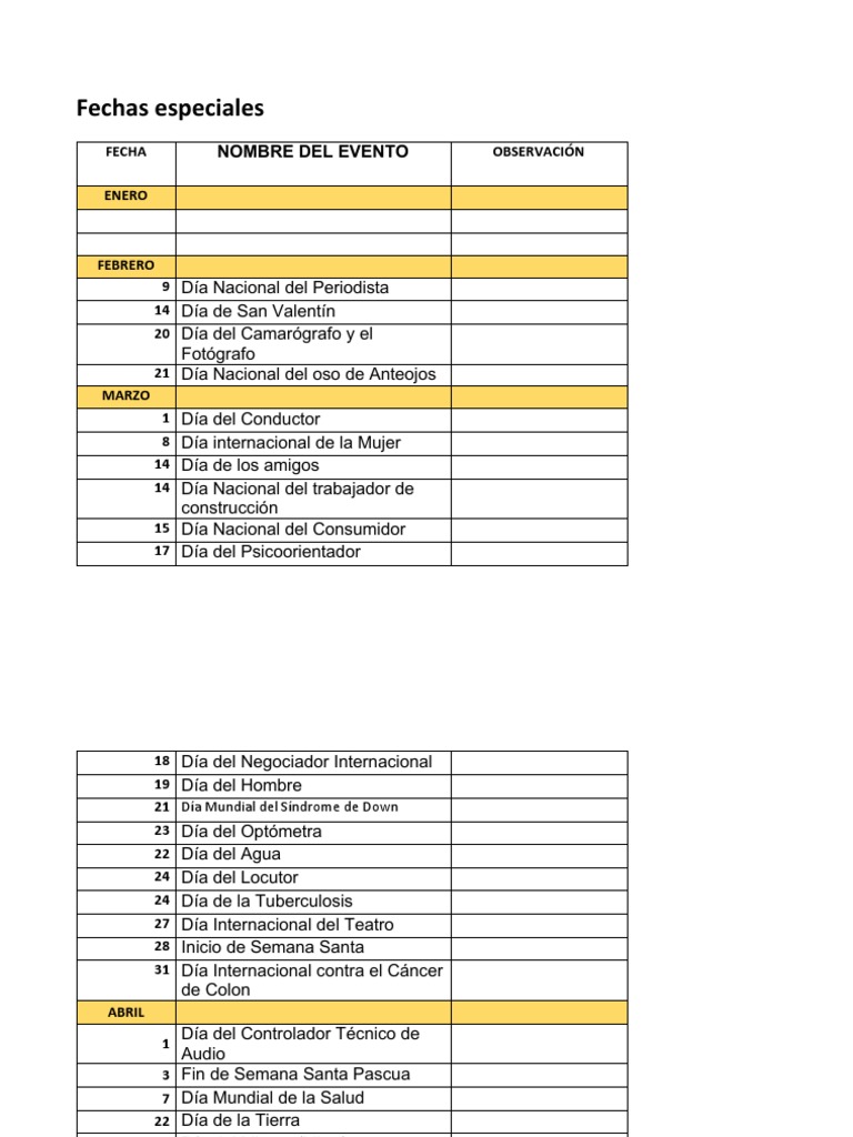 Calendario - Fechas Especiales Colombia | PDF | Pascua de Resurrección ...