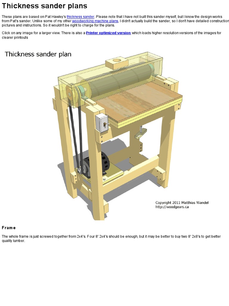 Thickness Sander Plans PDF Belt (Mechanical) Woodworking